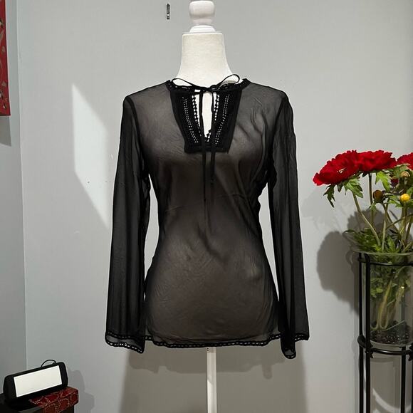 NEW Willi Smith Silk Sheer Gothic Librarian Tailored Darted Longline Tunic Top S - Picture 1 of 16